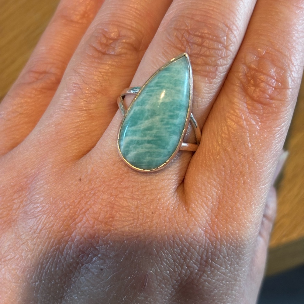 Teardrop Amazonite Ring Sterling Silver Size 9 - image 1